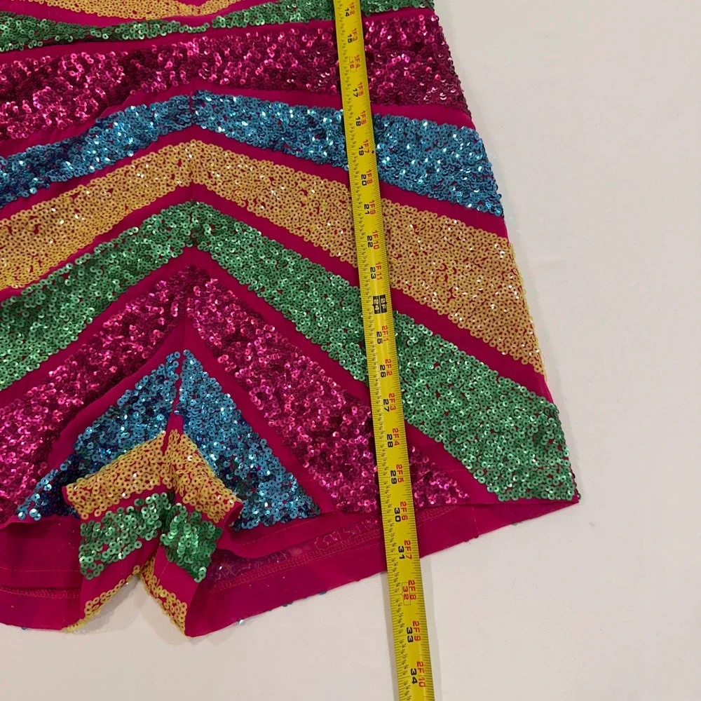 Nasty Gal Sequin Colour Block Halterneck Playsuit Women 10 Hot Pink | Festival - Picture 13 of 13